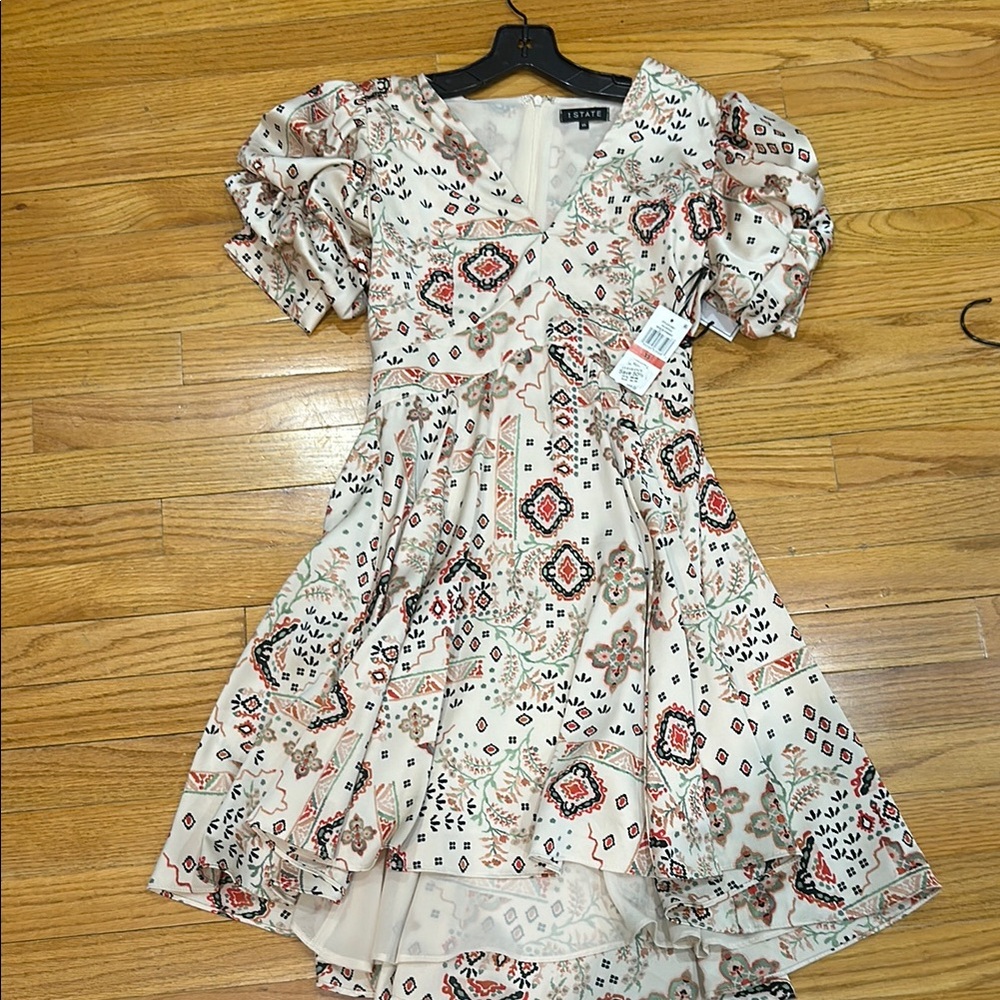 Patterned Puff Sleeve Dress